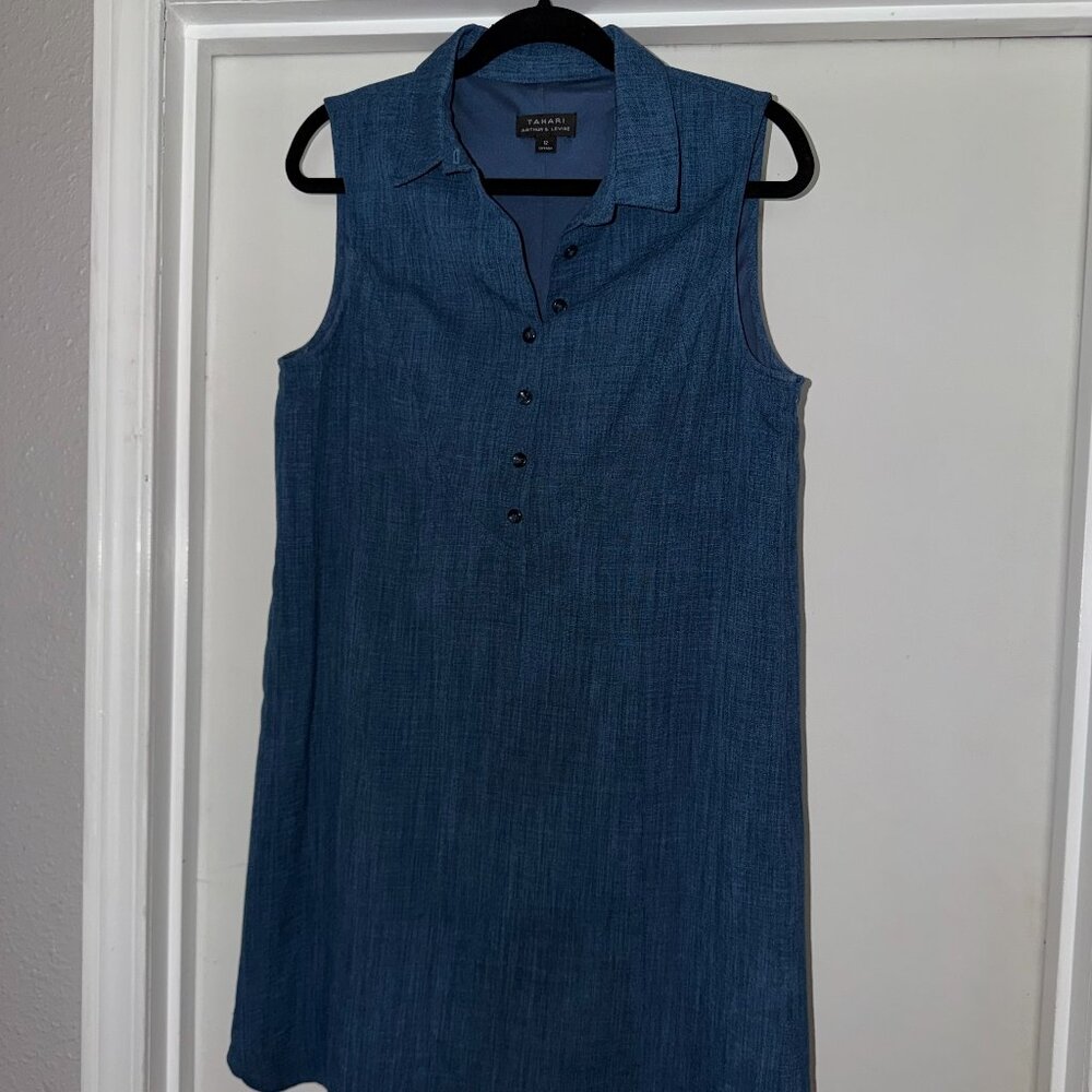 Tahari Blue Sleeveless Shirt Dress | Size 12 | Classic Career C